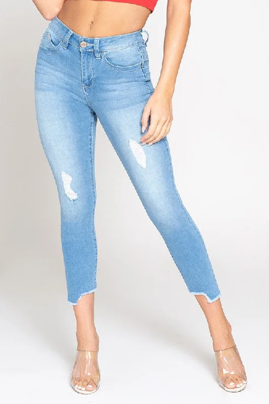 YMI Jeanswear Women's Jeans High-Rise Flood Uneven Hem