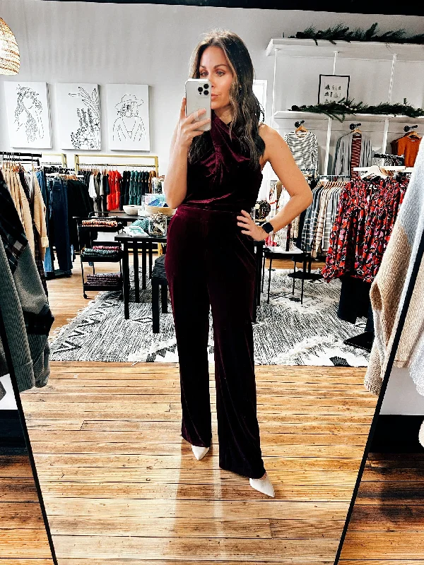 Velvet Halter Neck Jumpsuit-2 Colors