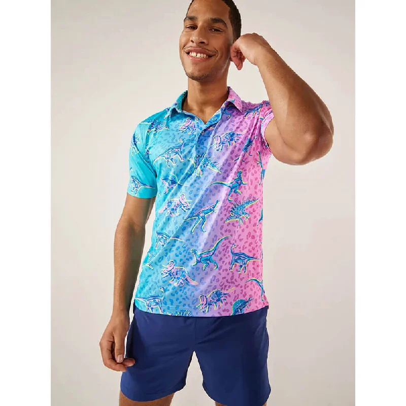 Chubbies The Dino Delight Performance Polo Shirt - Turquoise/Aqua