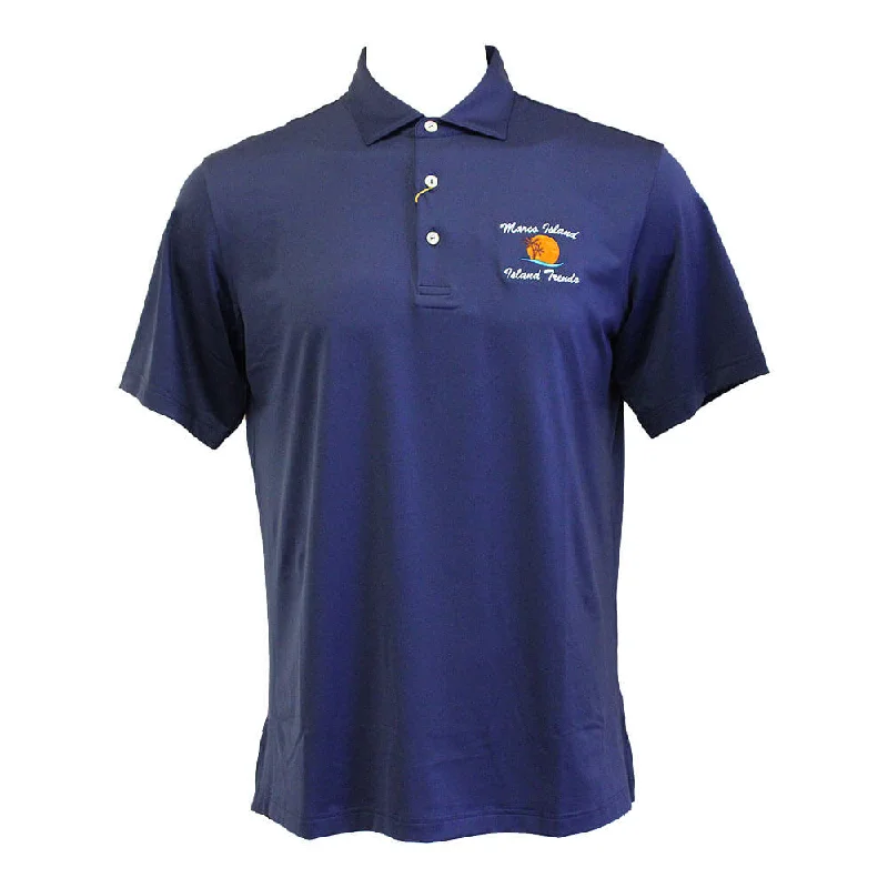 Peter Millar Marco Island Sunshine Solid Performance Jersey Sean Self Collar Polo Shirt - Navy