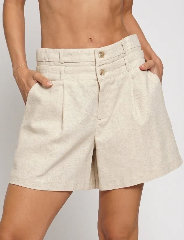 Double Band Linen Short, Natural