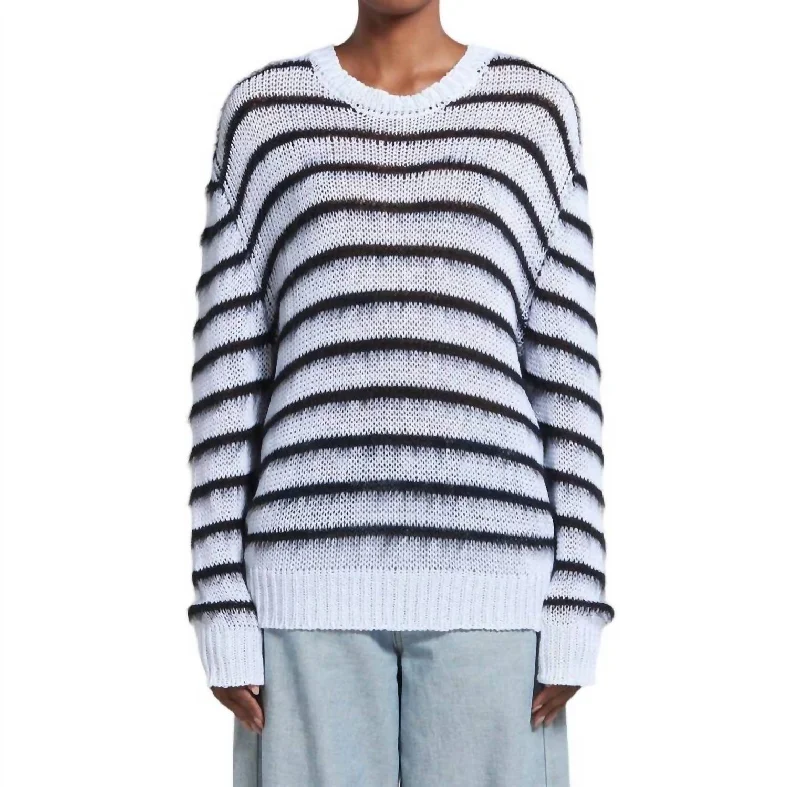 Brushed Stripe Crewneck Sweater In Lily White