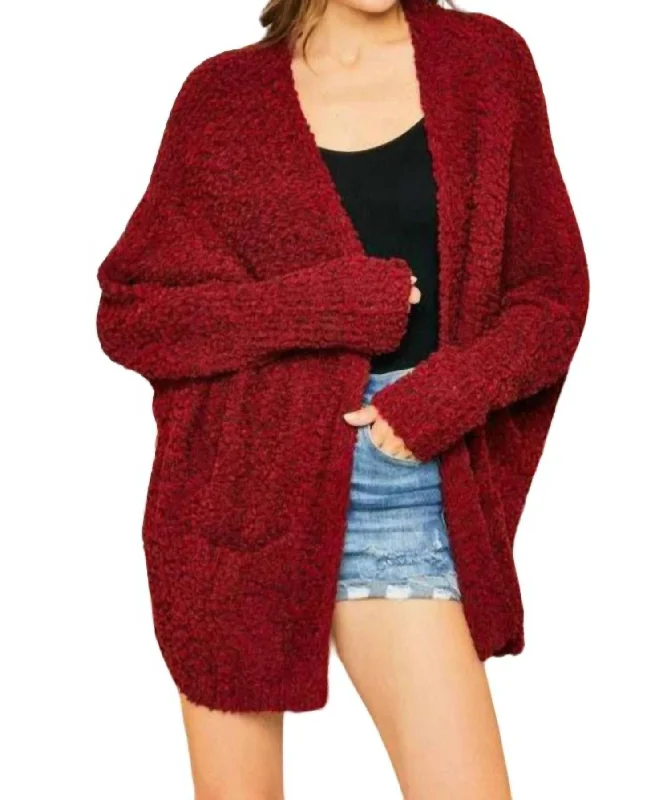 Cuddles Cardigan - Plus Size In Burgundy