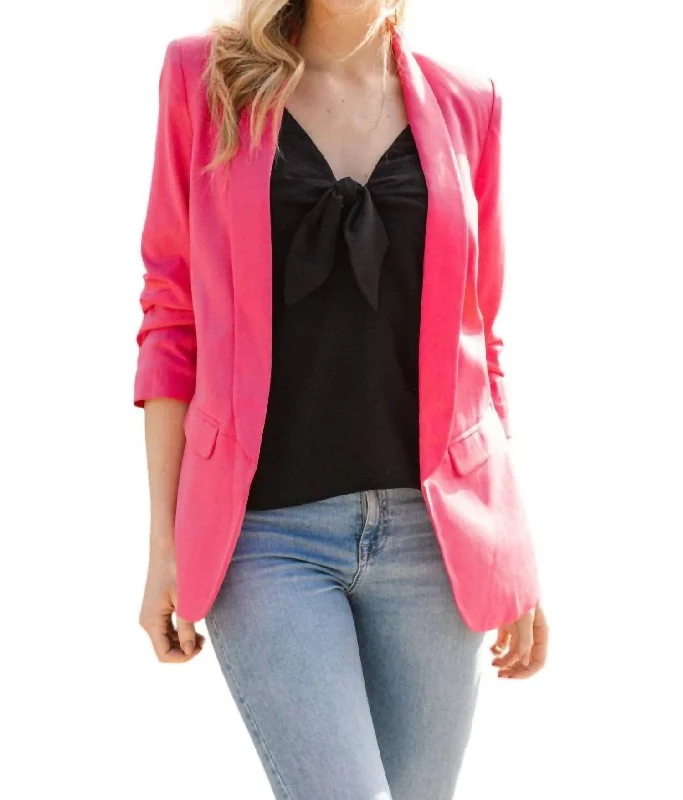 Open Front Collared Blazer In Hot Pink