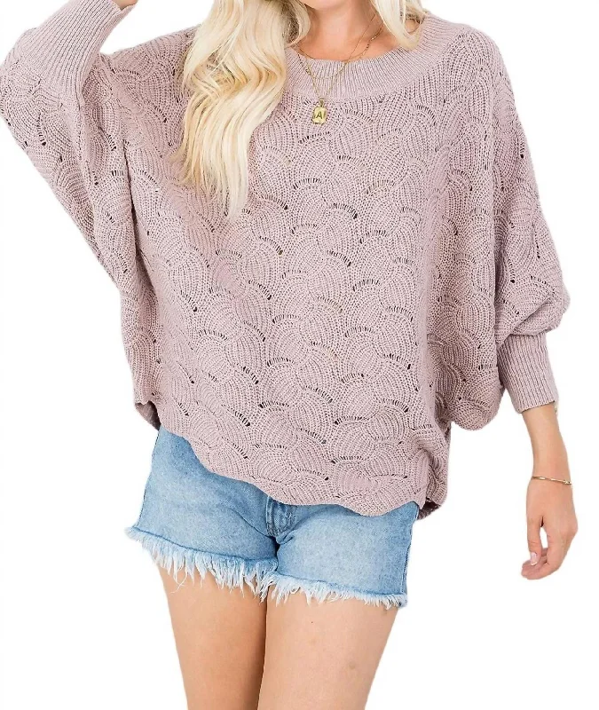 Scallop Sweater - Plus Size In Dusty Mauve