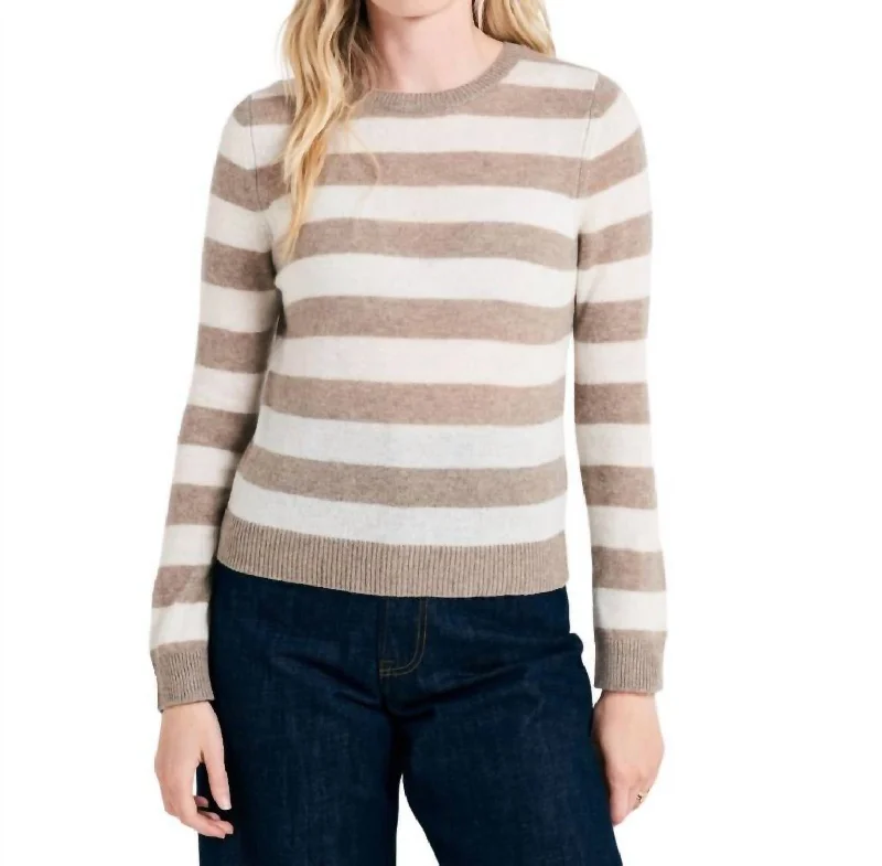 Stripe Crew Sweater In Light Brown/cream