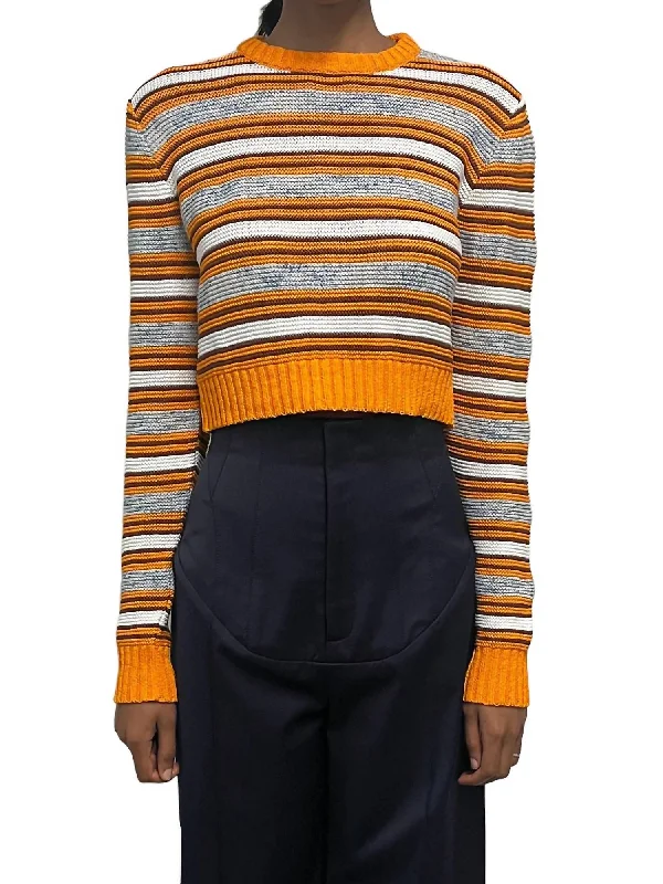 Striped Cotton Crewneck Sweater In Bright Orange