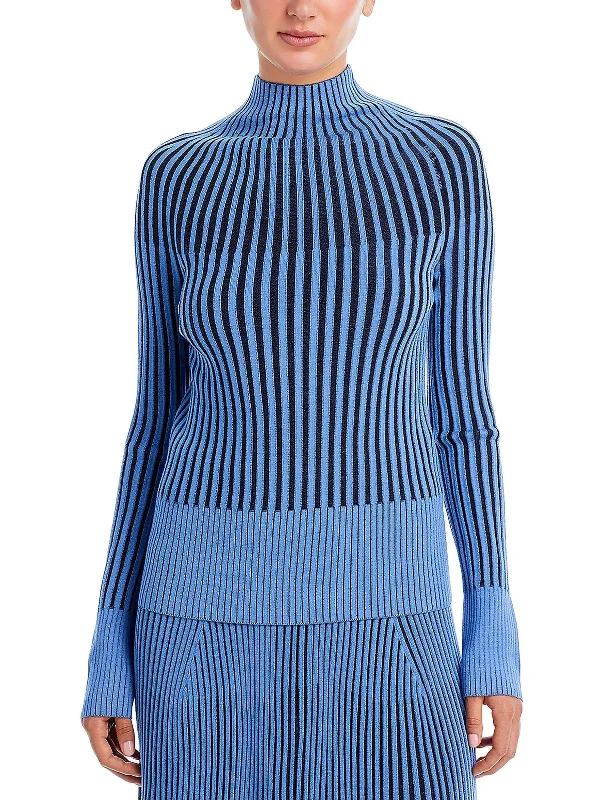 Womens Ribbed Long Sleeve Funnel-Neck Sweater