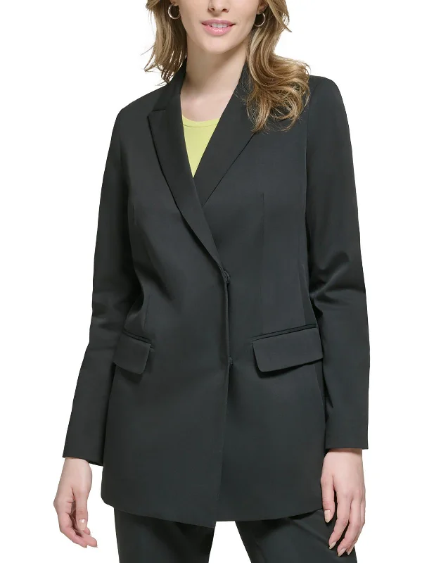 Womens Solid Cotton Two-Button Blazer