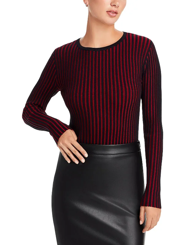 Womens Striped Crew Neck Pullover Sweater