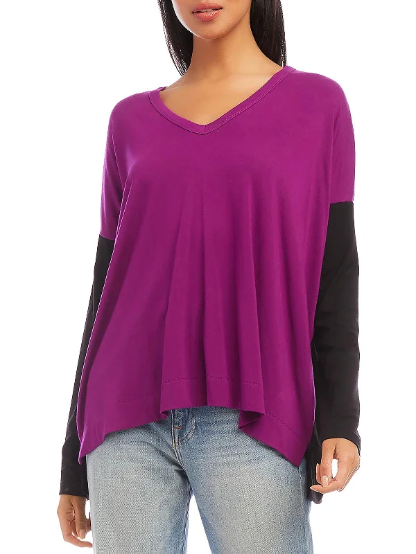 Womens V Neck Long Sleeve Pullover Top