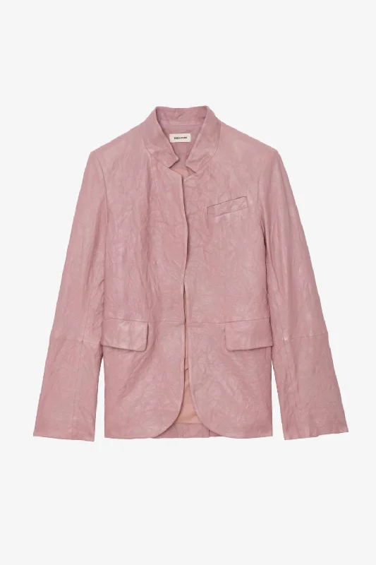 Women's Very Crinkled Leather Blazer In Primerose